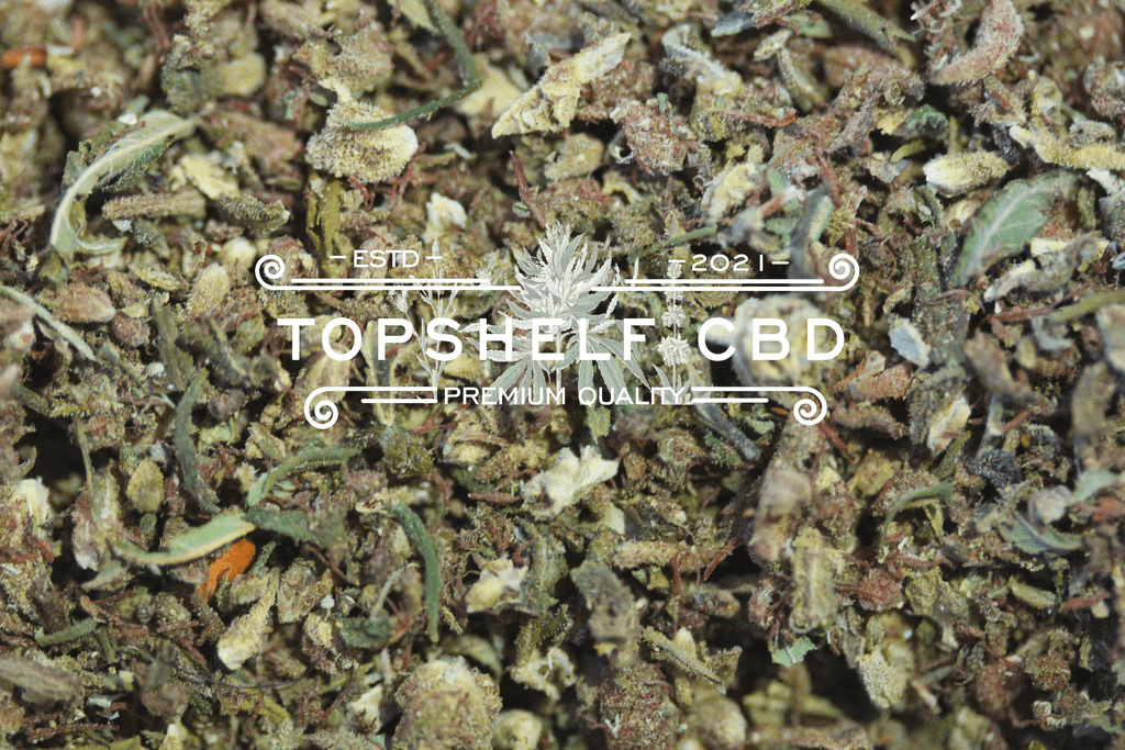 Closeup CBD thee + logo TopshelfCBD